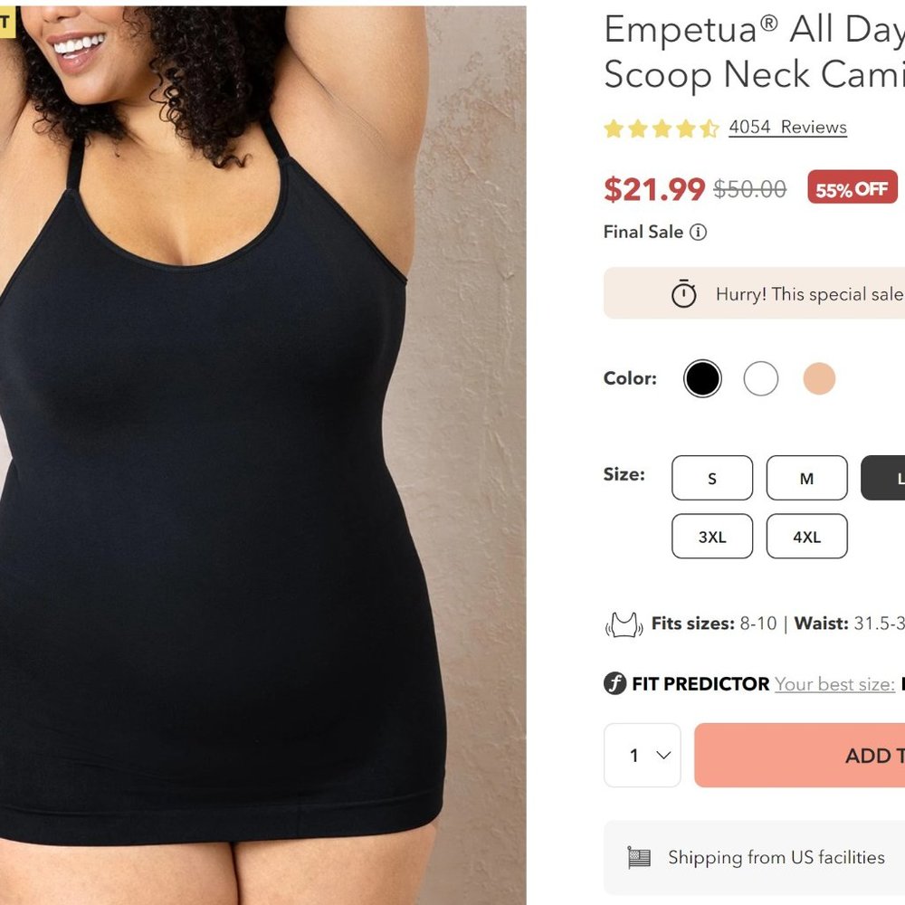 Shapermint Shapewear Scoop Neck Cami - BLACK - Large